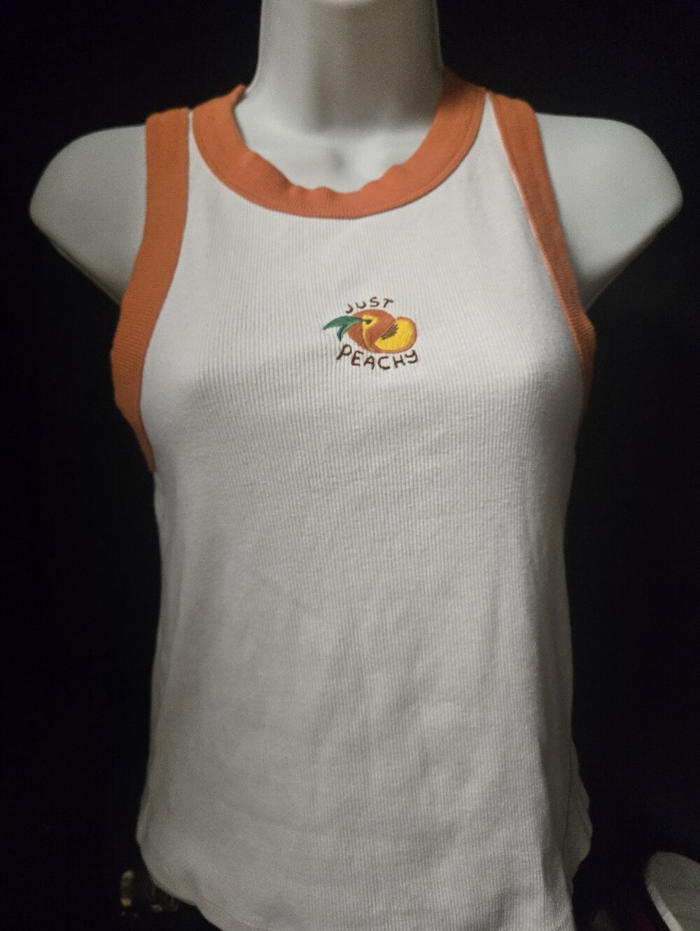 Old Navy Just Peachy Orange Trim Ringer Ribbed Tank Top Size Medium